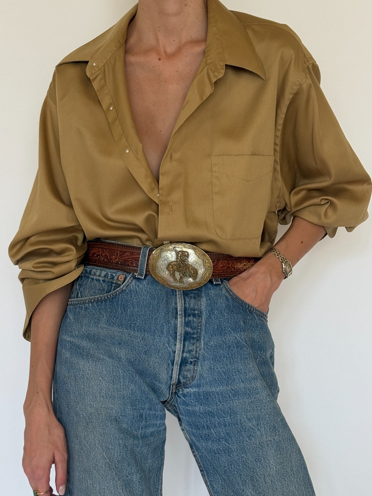 Vintage oversized ochre button-up shirt