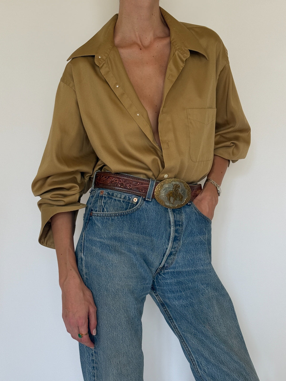 Vintage oversized ochre button-up shirt