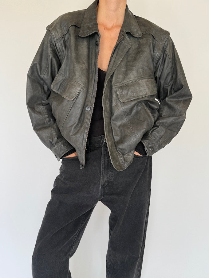 Vintage charcoal leather jacket 5368