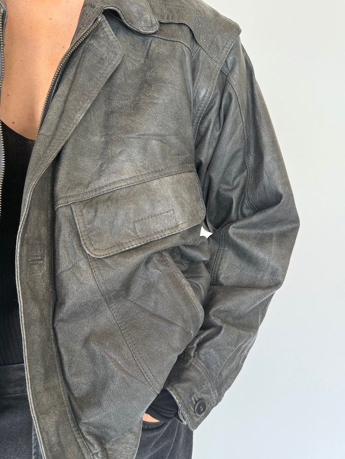 Vintage charcoal leather jacket 5368