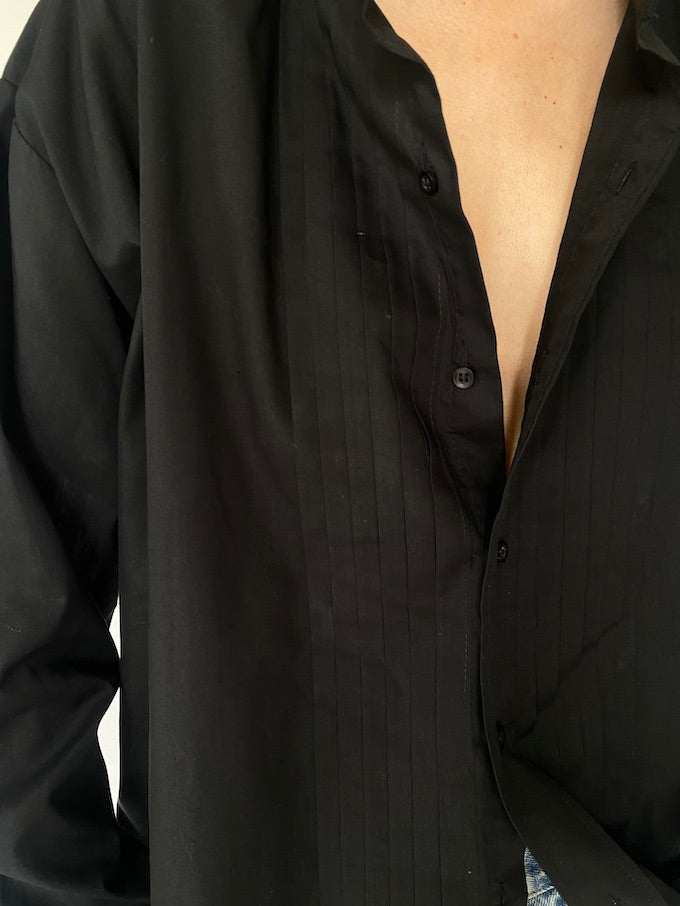 Vintage black pleated oversized shirt 5196
