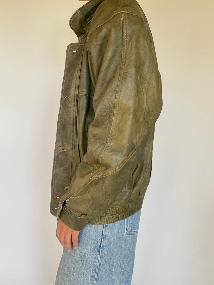 Vintage green leather jacket 5380