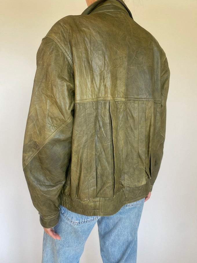 Vintage green leather jacket 5380