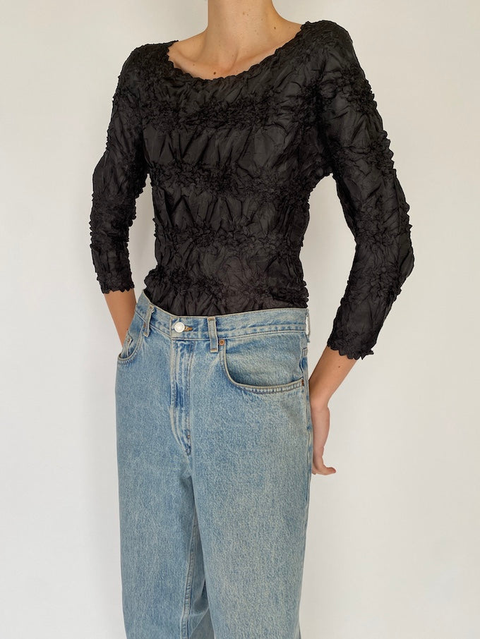 Vintage black wrinkled-effect top 5137
