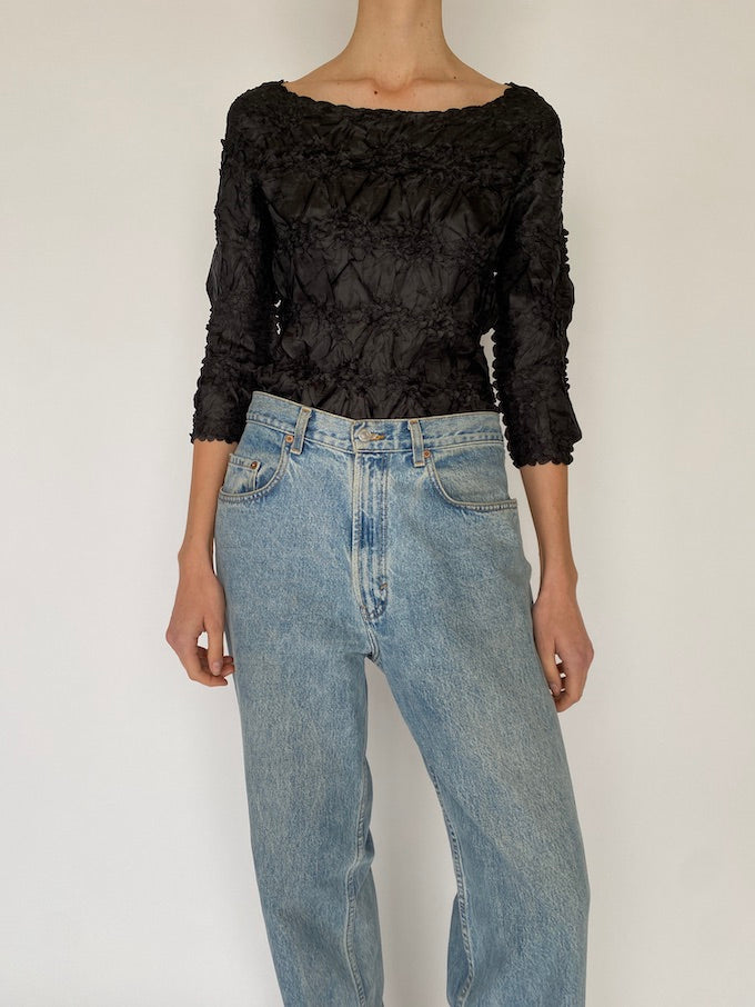 Vintage black wrinkled-effect top 5137