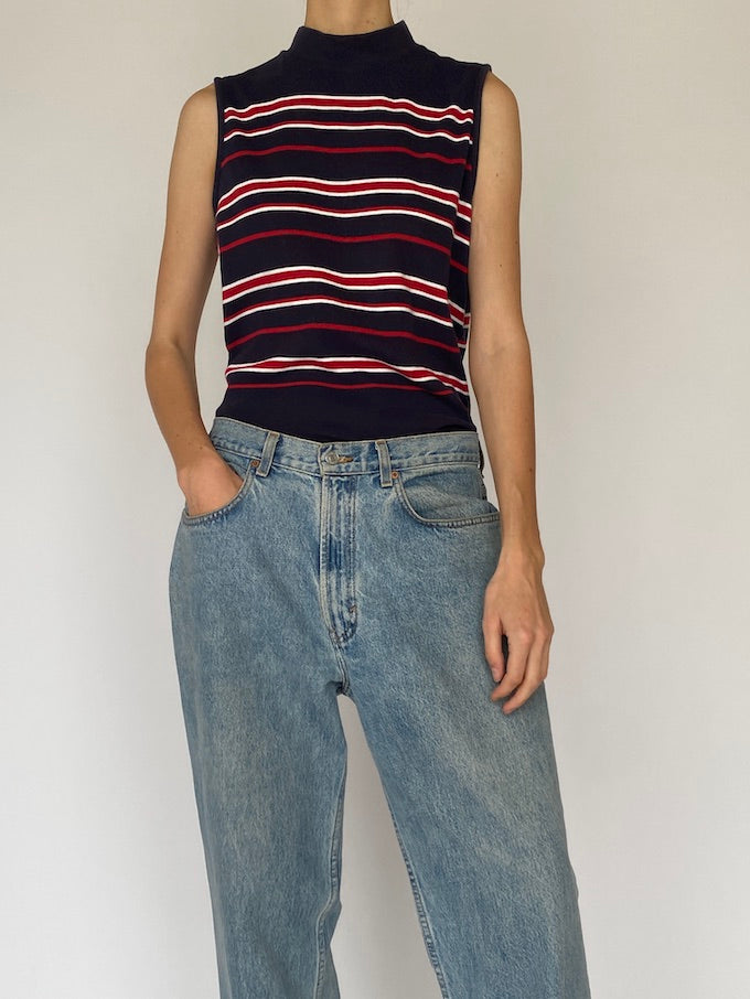 Vintage navy blue striped tank 5338