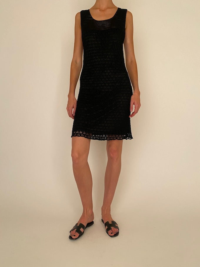 Vintage black mid crochet dress 4753