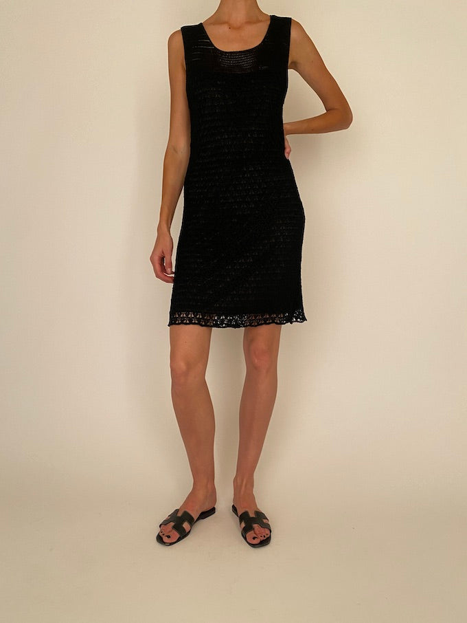 Vintage black mid crochet dress 4753