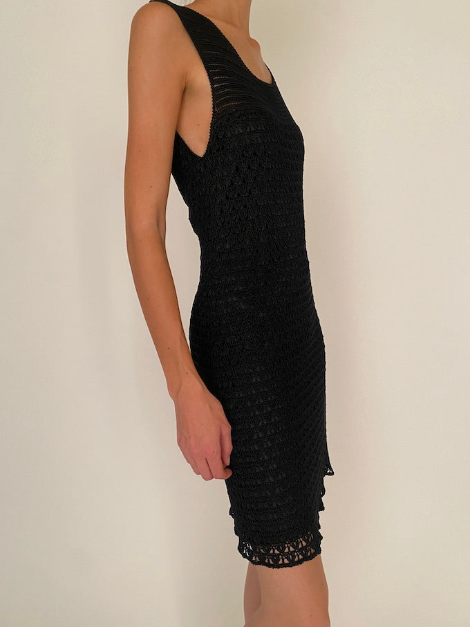 Vintage black mid crochet dress 4753