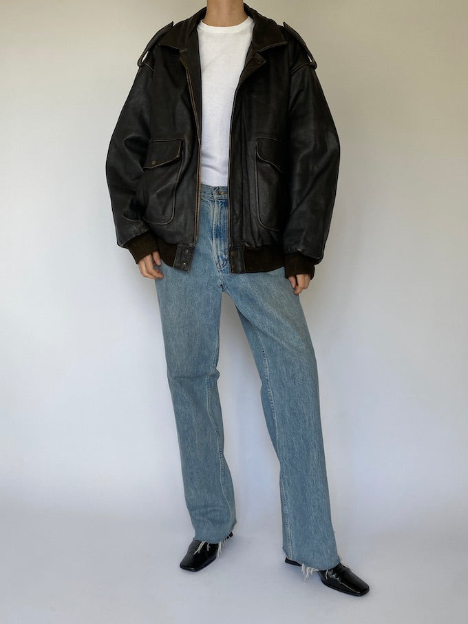 Vintage leather jacket in dark brown 5433