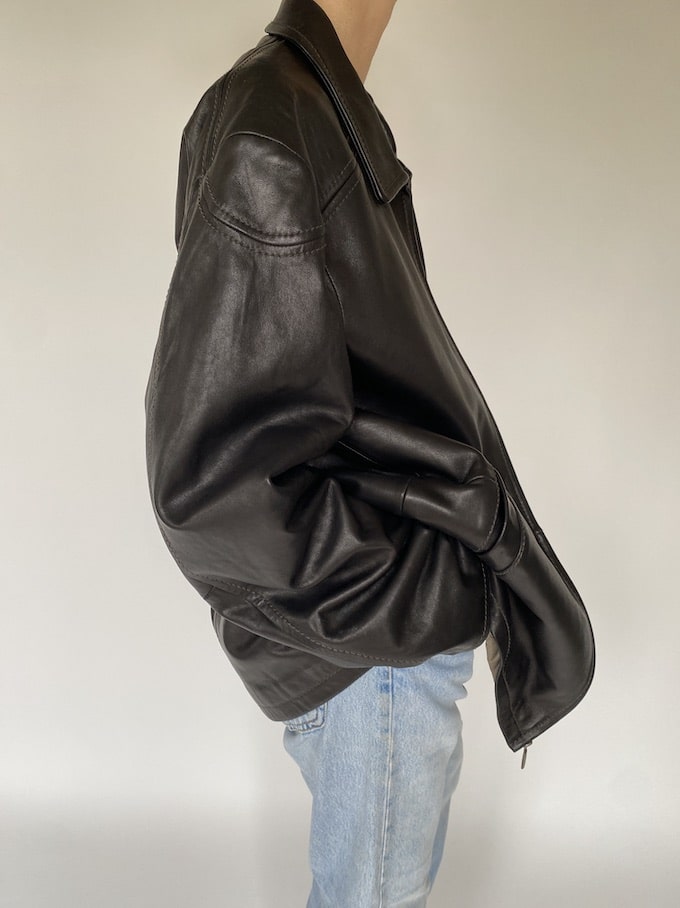 Vintage oversized leather jacket in black 5602