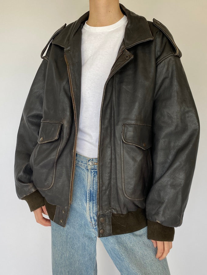 Vintage leather jacket in dark brown 5433