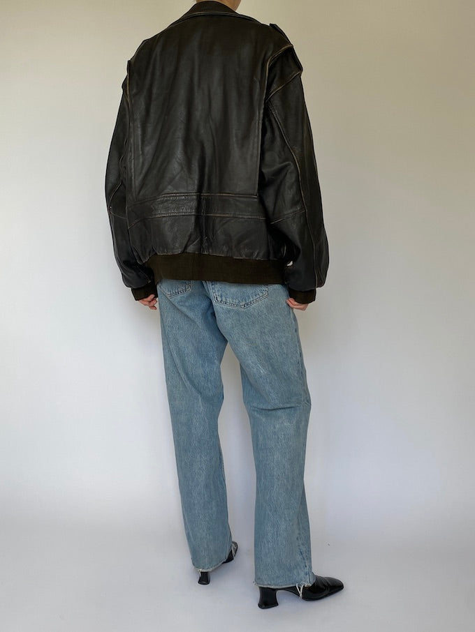 Vintage leather jacket in dark brown 5433