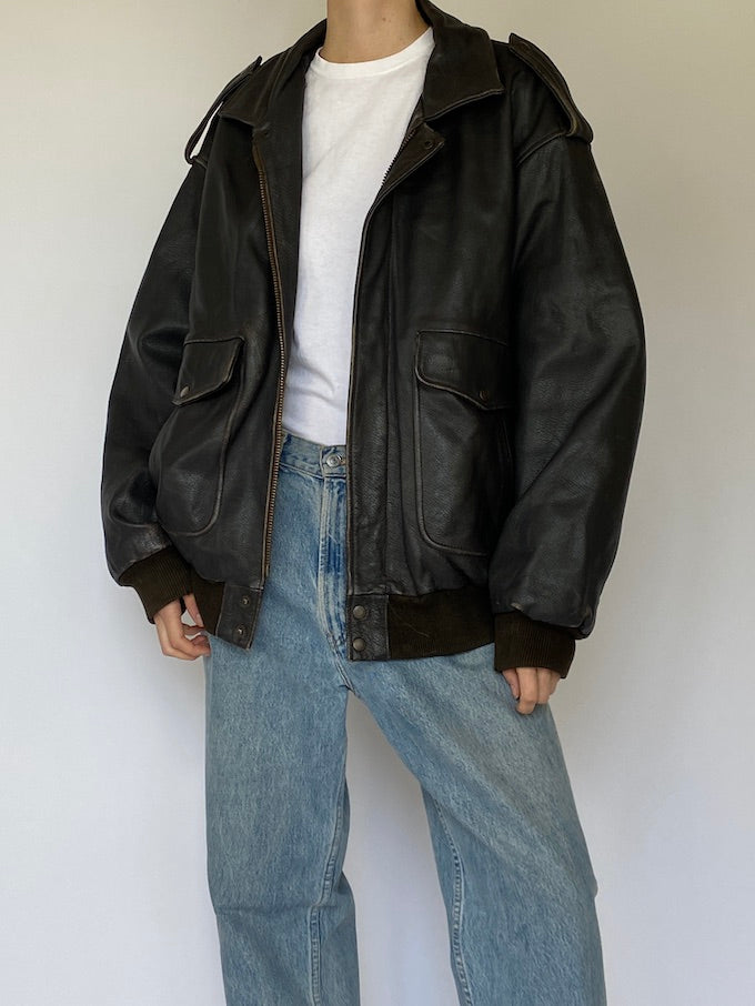 Vintage leather jacket in dark brown 5433