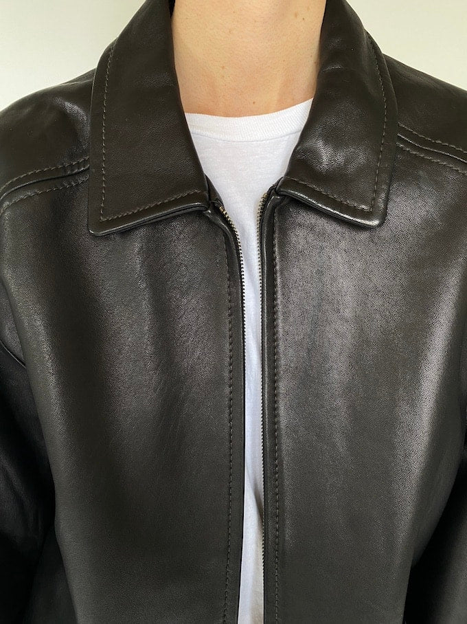 Vintage oversized leather jacket in black 5602