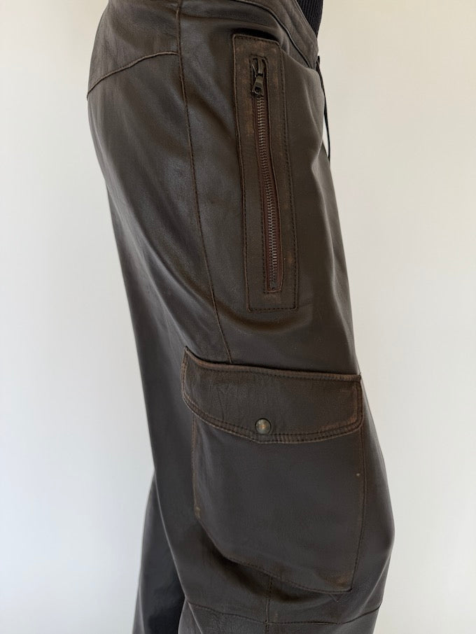 Vintage wide leather pants in dark brown 5760