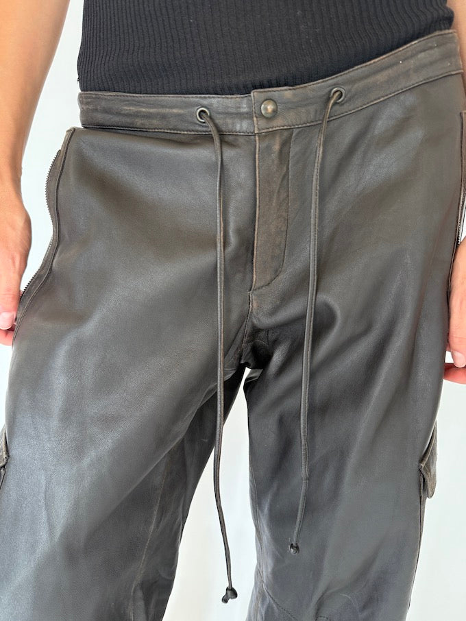 Vintage wide leather pants in dark brown 5760