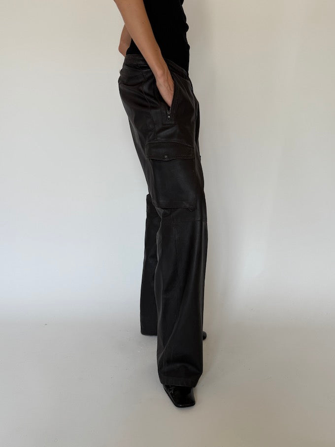 Vintage wide leather pants in dark brown 5760