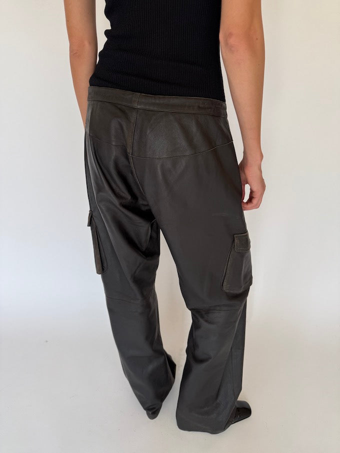 Vintage wide leather pants in dark brown 5760