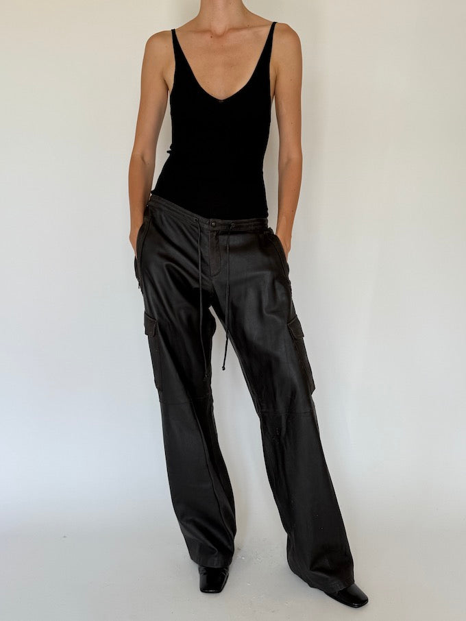 Vintage wide leather pants in dark brown 5760