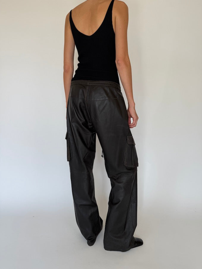 Vintage wide leather pants in dark brown 5760