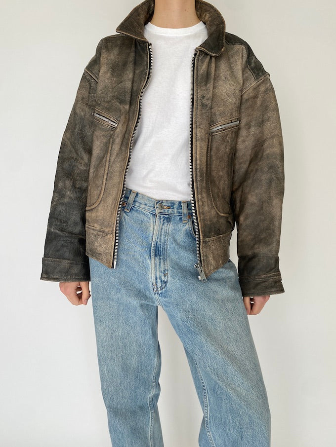 Vintage distressed leather jacket 5352