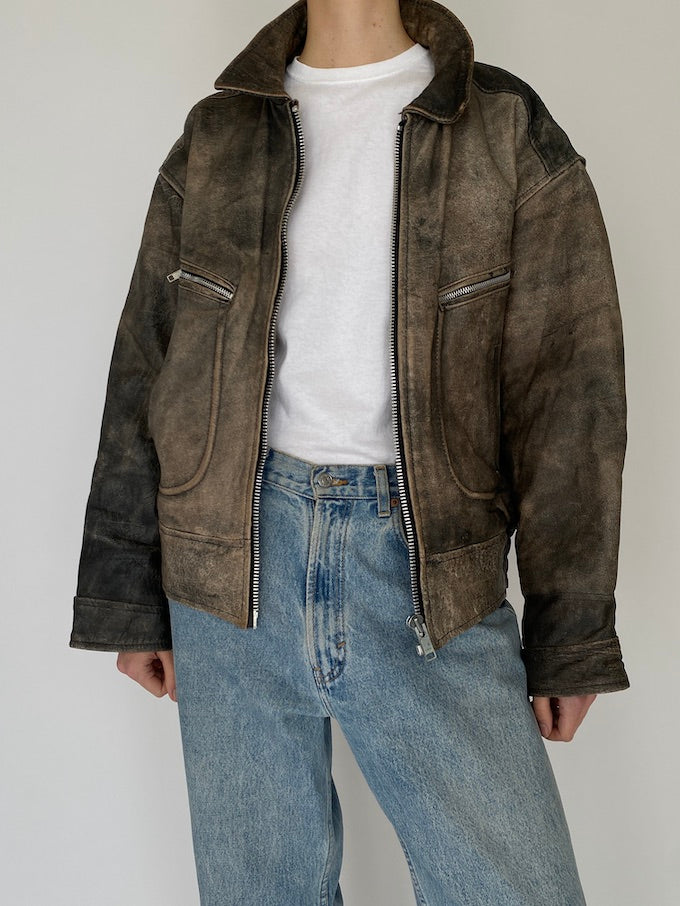Vintage distressed leather jacket 5352