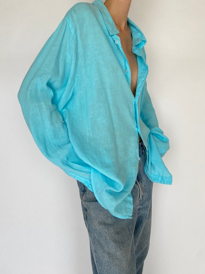 Vintage oversized turquoise linen shirt 5443