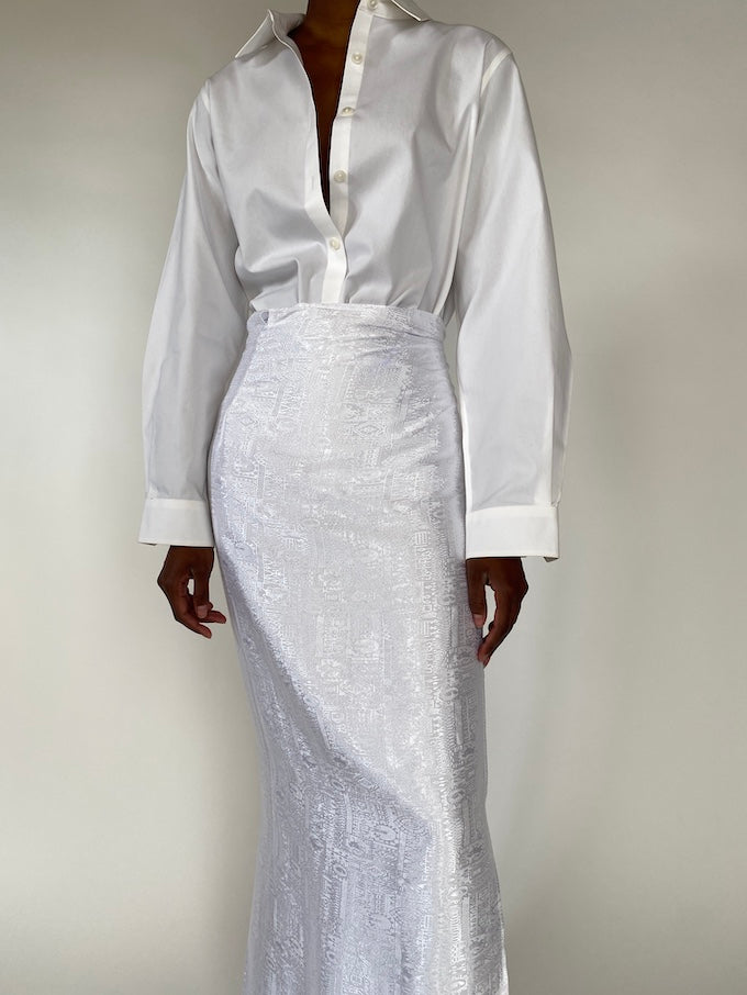 Vintage white patterned long skirt 4359