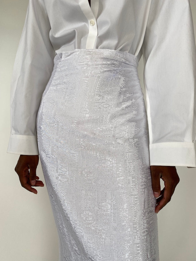 Vintage white patterned long skirt 4359