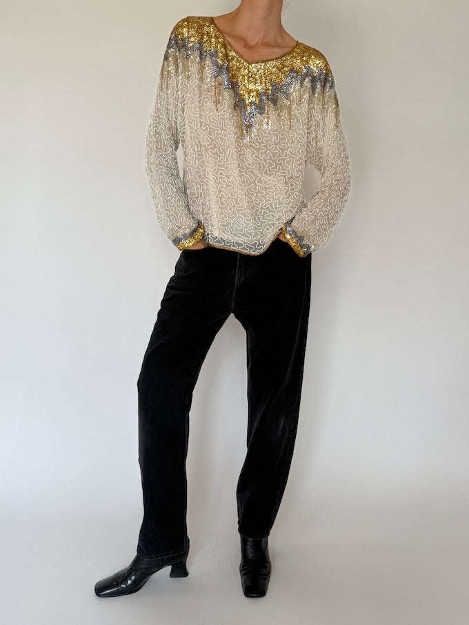 Vintage cream and gold sequin top 5552
