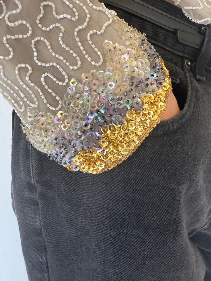 Vintage cream and gold sequin top 5552