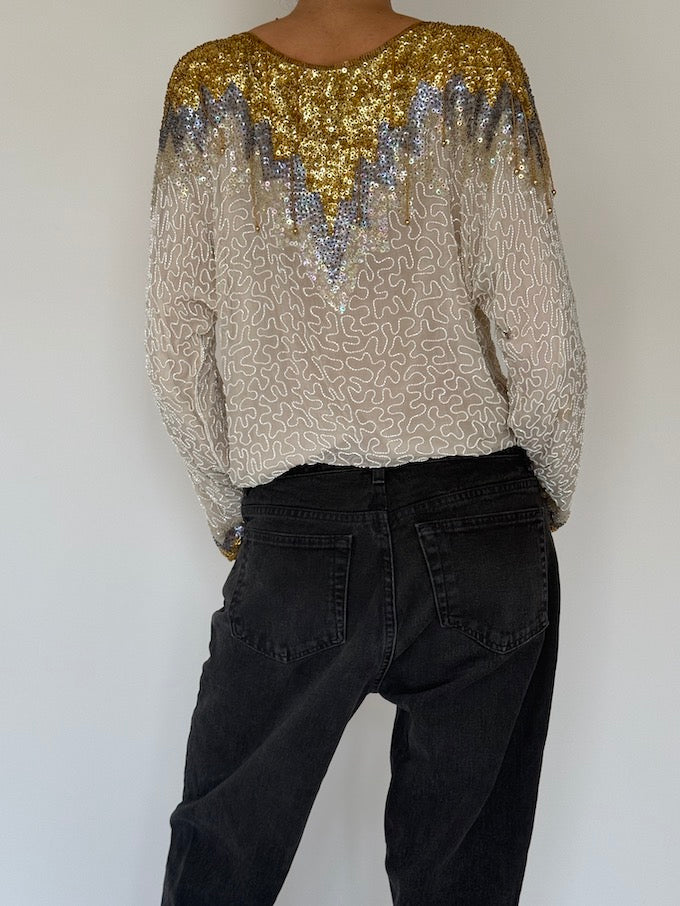 Vintage cream and gold sequin top 5552