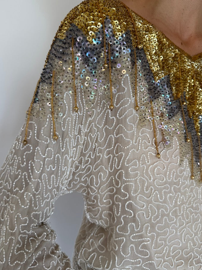 Vintage cream and gold sequin top 5552