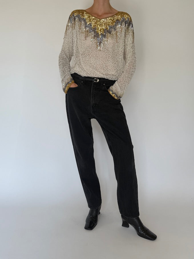 Vintage cream and gold sequin top 5552