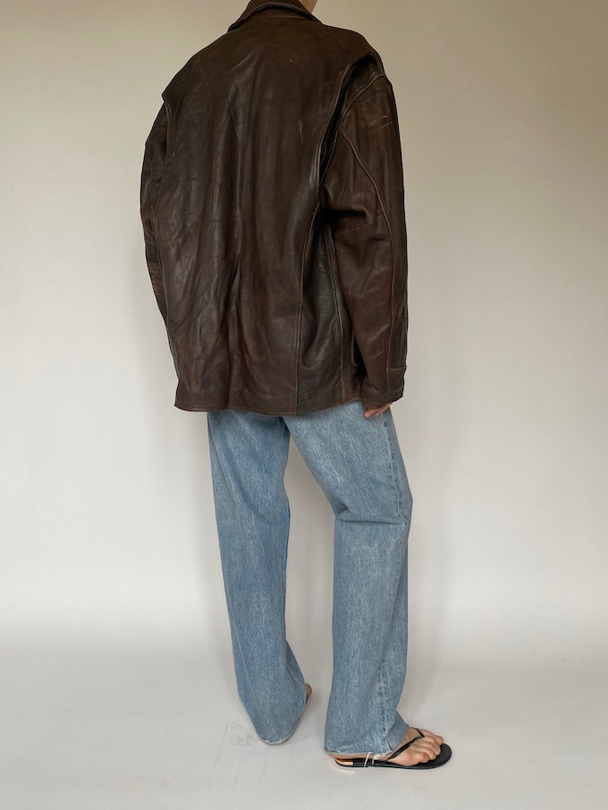 Vintage oversized leather jacket in brown 5347