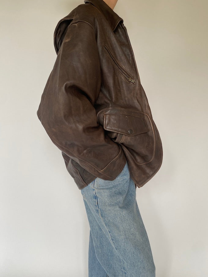 Vintage oversized leather jacket in brown 5347