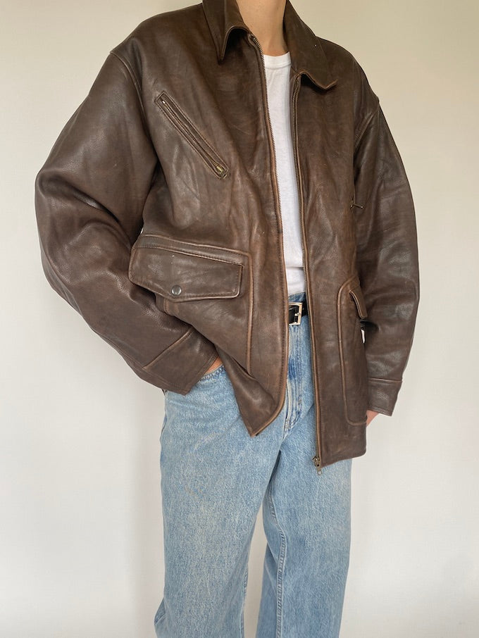 Vintage oversized leather jacket in brown 5347