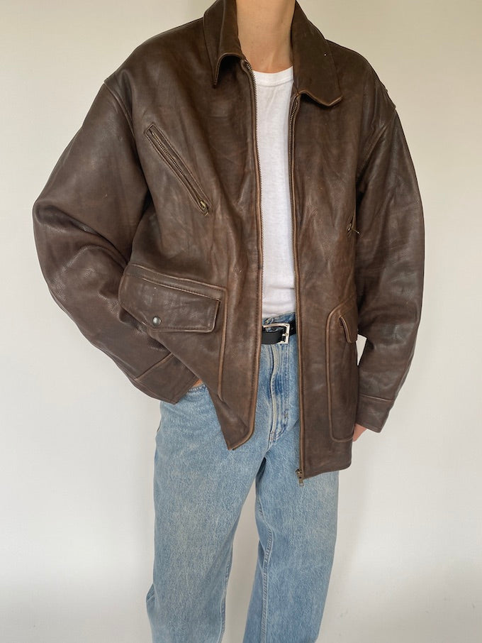 Vintage oversized leather jacket in brown 5347