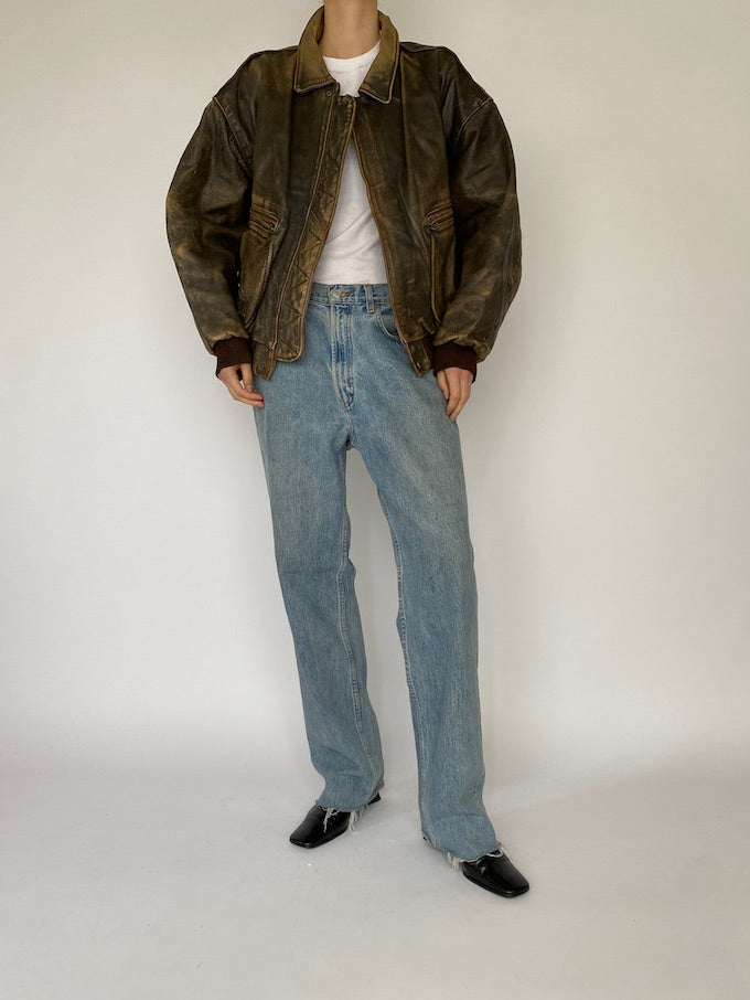 Vintage distressed leather jacket in brown 5364