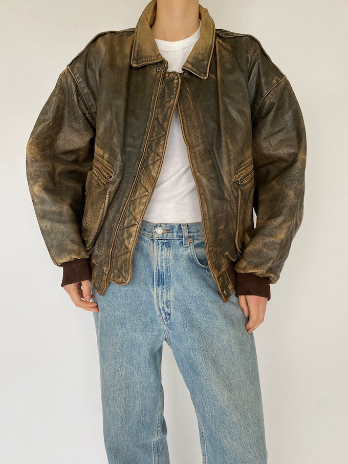 Vintage distressed leather jacket in brown 5364