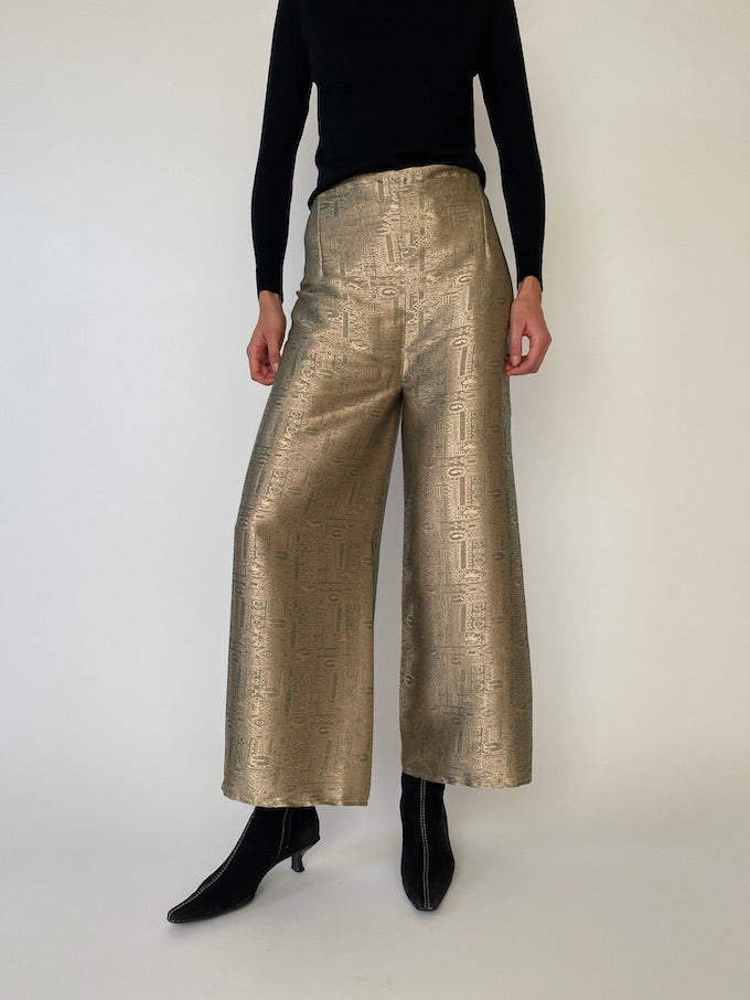 Vintage gold metallic waist-tie wrap pants 4807