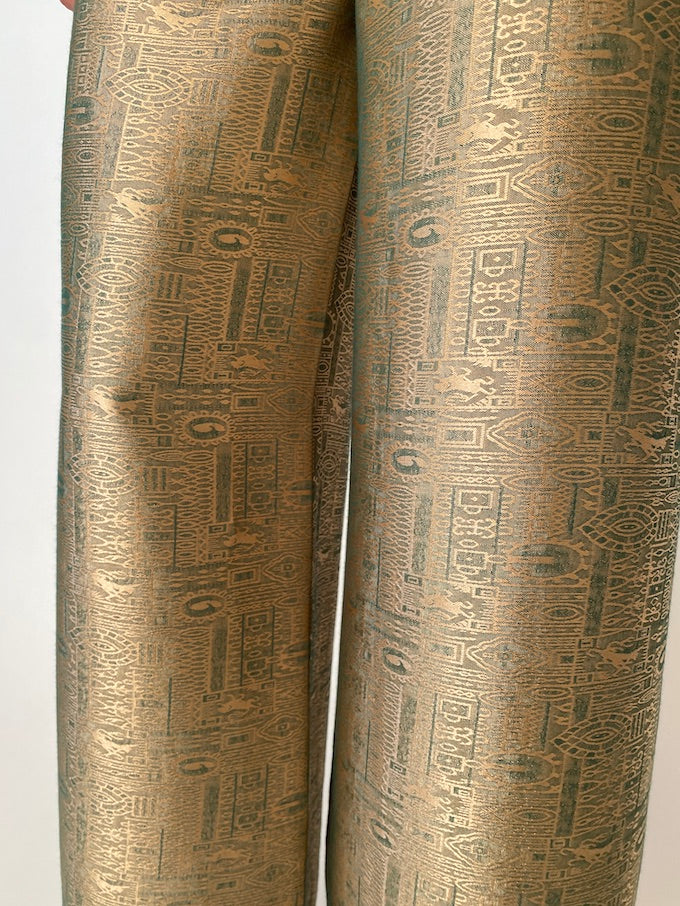 Vintage gold metallic waist-tie wrap pants 4807