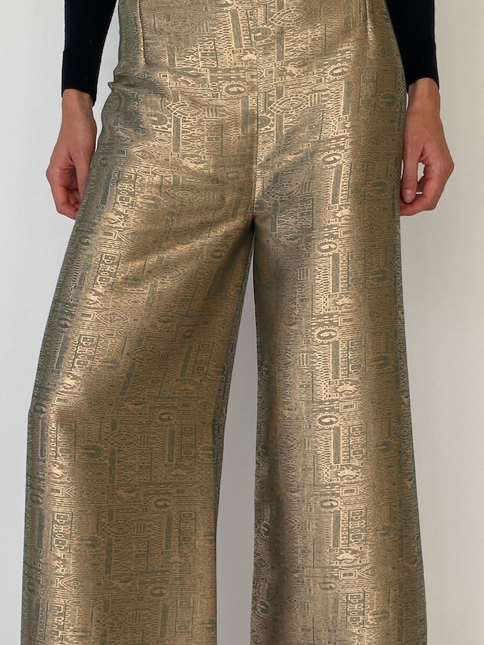 Vintage gold metallic waist-tie wrap pants 4807