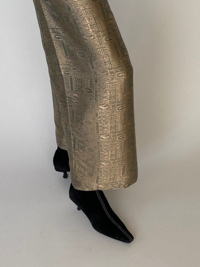 Vintage gold metallic waist-tie wrap pants 4807