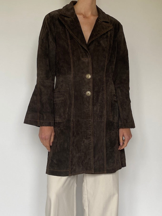 Vintage suede leather jacket in dark brown 5593
