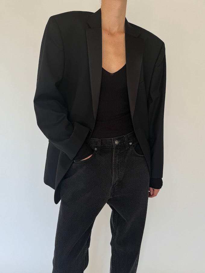 Vintage Oversized Wool Blazer In Black 5568