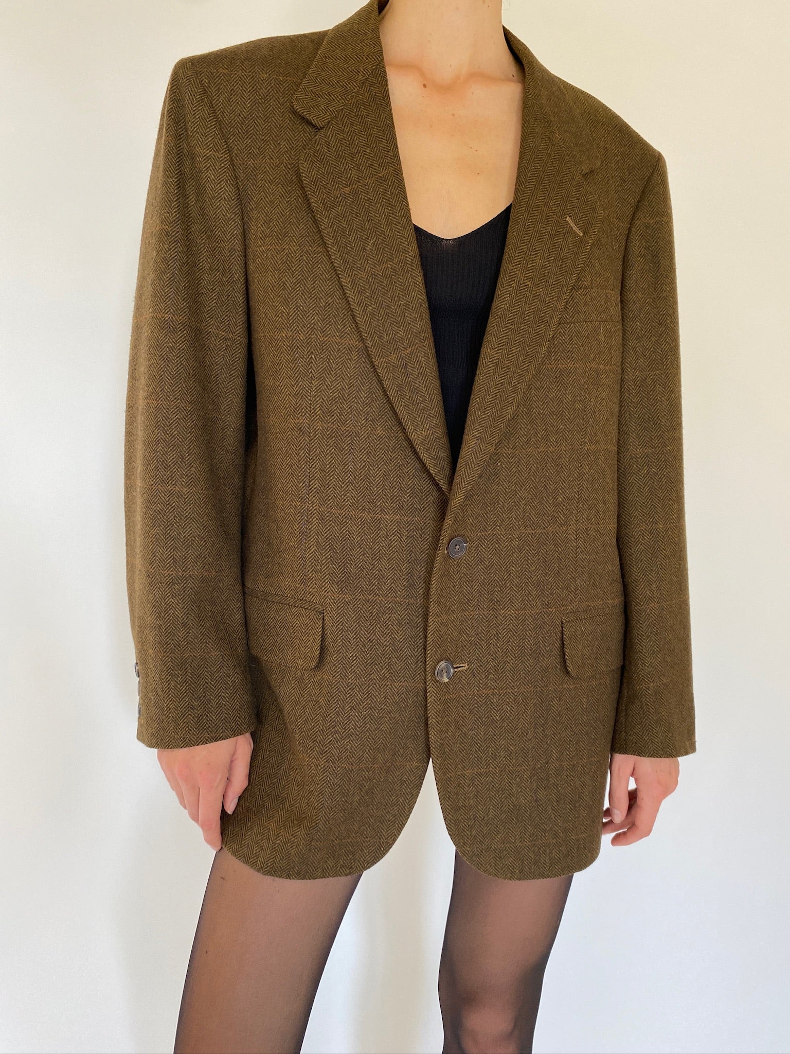 Vintage checked wool blazer in brown 5739