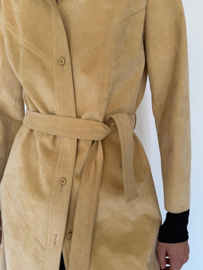 Vintage faux suede long trench coat in beige 5753