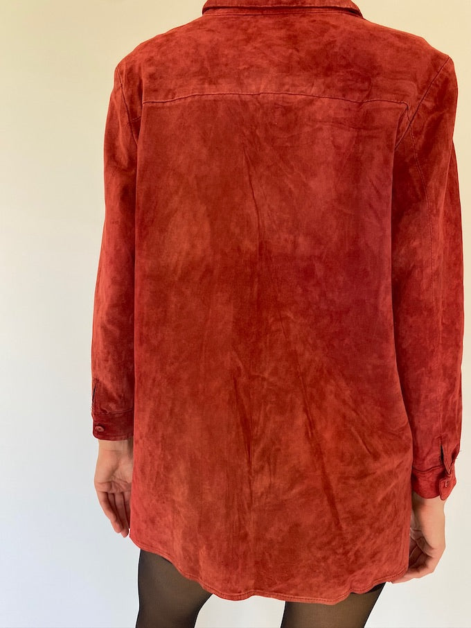 Vintage suede leather shirt in red 0707